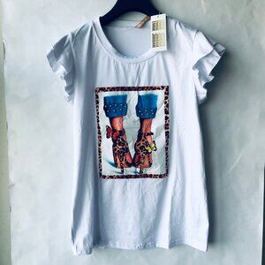 Emme Jordan Women's  White Graphic Tee   Size : L  NWT MSRP : $49.99